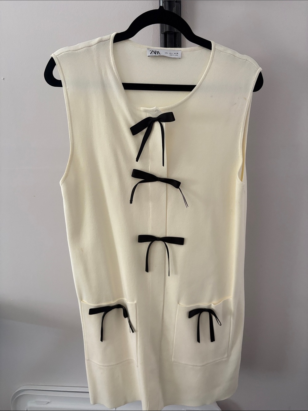 Zara Cream Midi Dress with Black Bow Accents